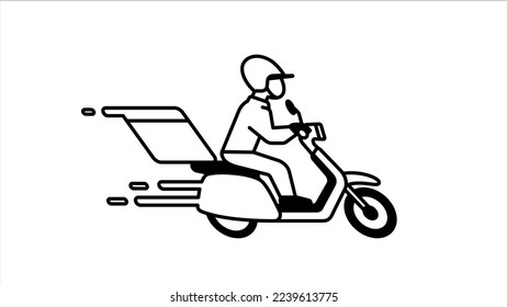 Fast delivery man on scooter thin line vector logistic icon