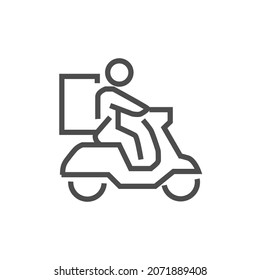 Fast delivery man riding motorbike icon symbol, Line design pictogram for app and website, Isolated on white background, vector illustration