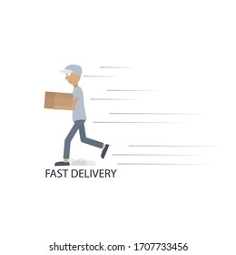 Entrega rápida. El repartidor corre con el paquete.Correo