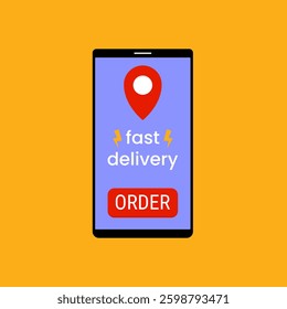 Fast delivery mobile app interface. Flat style vector illustration showcases a mobile app design for a fast delivery service