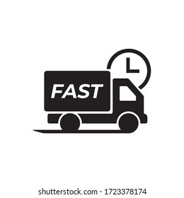 Schnelle Lieferung, Online-Orderverfolgung, Lieferwagen und Kurier. Flaches Stilsymbol. Vektorgrafik-Illustration EPS10. Geeignet für Website-Design, App, i. 