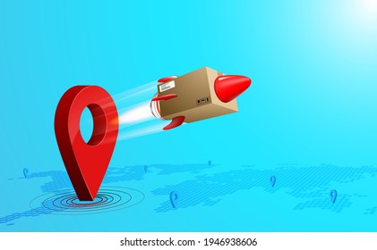 Fast delivery online service, technology transportation express logistic company. Concept flying box fastest way to deliver the ordered product around the world to your home for 3d vector illustration