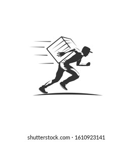 Fast Delivery with Packages and People Running Logo Vector Icon Illustration