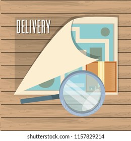 fast delivery with paper map travel vector ilustration