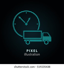 Fast delivery - pixel icon. Vector Illustration. Design logo element. Isolated on black background. It is easy to change to any color.