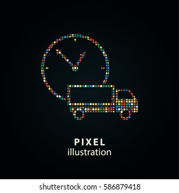 Fast delivery - pixel icon. Vector Illustration. Design logo element. Isolated on black background. It is easy to change to any color.