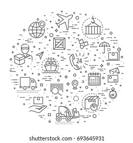 Fast delivery and quality service transportation. Shipping vector icons for logistic company.