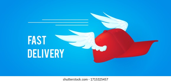 Fast delivery. Rad cap of delivery man with wings.