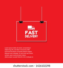 fast delivery - red banner,sign,tag,label. modern minimalist illustration