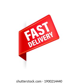 Fast delivery red ribbon on white background. Logo vector. Isolated vector.