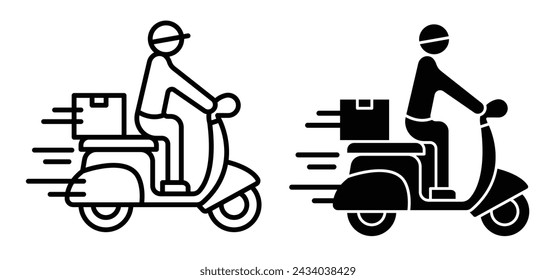 Fast Delivery Rider Line Icon. Rapid Meal Transporter icon in outline and solid flat style.