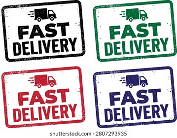 Fast Delivery Rubber Stamp Set vector illustration isolated on white background.