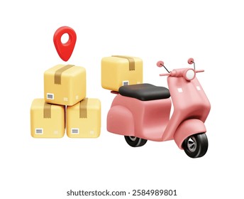 Fast Delivery Scooter icon 3d render. Delivery box icon 3d illustration