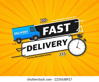 Fast delivery service badge. Fast time delivery order with stopwatch on white background. Vector illustration