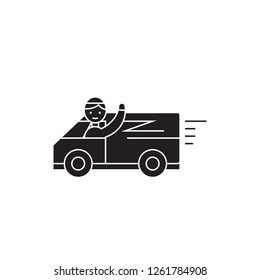 Fast delivery service black vector concept icon. Fast delivery service flat illustration, sign