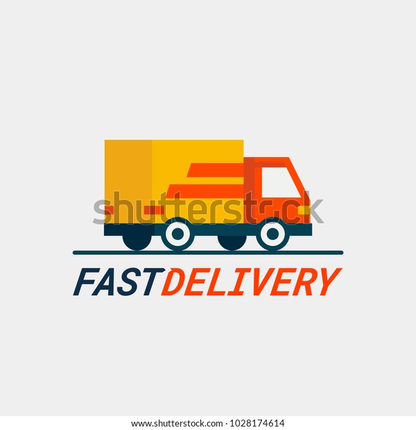 Fast delivery service. Delivery by car or\
truck. Parcels Express delivery service by car. Flat style design\
truck icon. Vector\
illustration