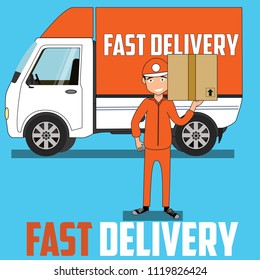 Fast delivery service concept cartoon flat vector design. 