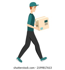 Fast Delivery Service Concept Flat Vector Illustration. Marketplace With Delivery Service Concept. Stay Home. Parcel Delivery. Transport Company Service For Large And Small Business.