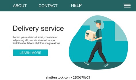 Fast Delivery Service Concept Flat Vector Illustration. Marketplace With Delivery Service Concept. Stay Home. Parcel Delivery. Transport Company Service For Large And Small Business.