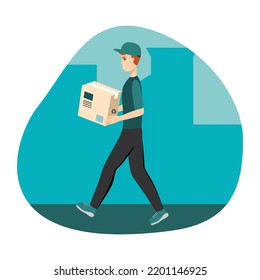 Fast Delivery Service Concept Flat Vector Illustration. Marketplace With Delivery Service Concept. Stay Home. Parcel Delivery. Transport Company Service For Large And Small Business.