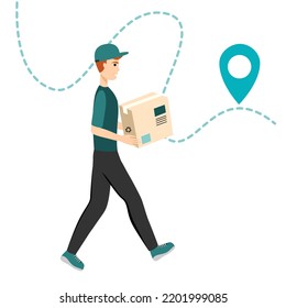 Fast Delivery Service Concept Flat Vector Illustration. Marketplace With Delivery Service Concept. Stay Home. Parcel Delivery. Transport Company Service For Large And Small Business.