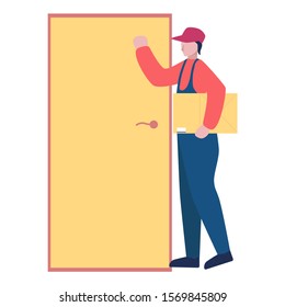 Fast delivery service. Courier with box. Male character. Logistic concept. illustration in cartoon style