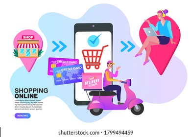 Fast Delivery service design concept for mobile app. Online Delivery Service flat design banner illustration concept for digital marketing. 