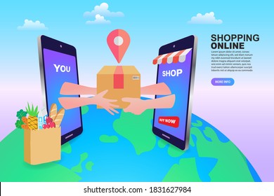 Fast Delivery service design concept for mobile app. Online Delivery Service flat design banner illustration concept for digital marketing. 