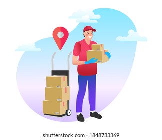 Fast Delivery service design concept for mobile app. Online Delivery Service flat design banner illustration concept for digital marketing.
