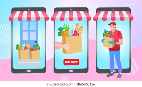 Fast Delivery service design concept for mobile app. Online Delivery Service flat design banner illustration concept for digital marketing.