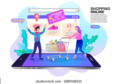 Fast Delivery service design concept for mobile app. Online Delivery Service flat design banner illustration concept for digital marketing. 