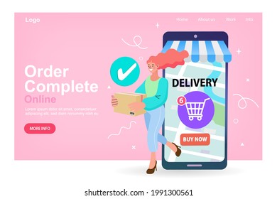 Schnelles Lieferservice-Design für mobile App. Konzept für digitales Marketing. Vektorgrafik-Konzept für die Lebensmittellieferung, Online-Bestellung von Lebensmitteln einzeln auf stylischem Hintergrund.