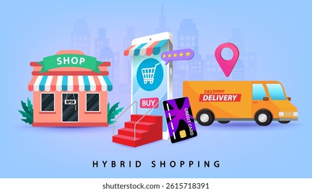 Fast Delivery service design concept for mobile app. Online Delivery Service flat design banner illustration concept for digital marketing. Ecommerce concept. Online shopping.