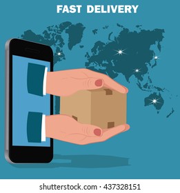 fast delivery service, flat design, vector illustration