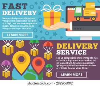Fast delivery, delivery service flat illustration concepts set. Flat design concepts for web banners, web sites, printed materials, infographics. Creative vector illustration
