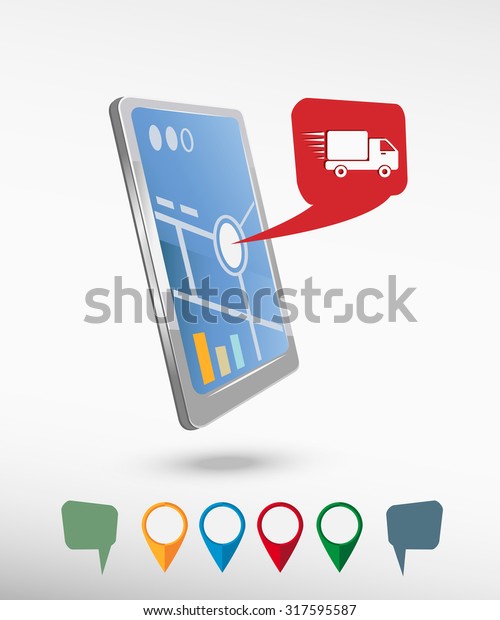 Fast delivery service\
icon and perspective smartphone vector realistic. Set of bright map\
pointers for printing, website, presentation element and\
application mock up.\
 