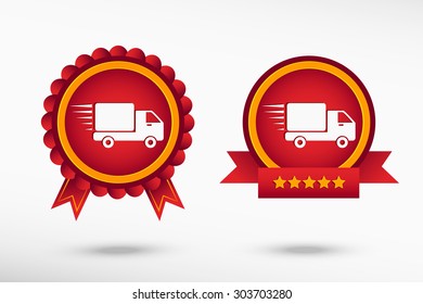 Fast delivery service icon  stylish quality guarantee badges. Colorful Promotional Labels