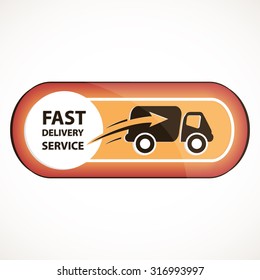Fast delivery service logo or button with truck icon inside concept red and orange gradient design art
