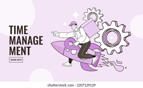 fast delivery service. Delivery man or courier guy flying on a jet rocket with urgent order with bag. Shopping online. service fast of speed. Vector outline stock illustration. 