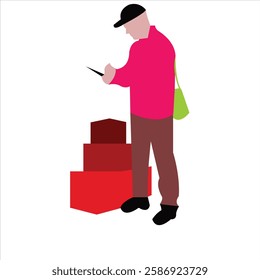 fast delivery service man giving box to customer door vector illustration. safe delivery of goods concept.  cartoon minimal style. one line delivery shipment worker people