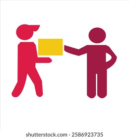 fast delivery service man giving box to customer door vector illustration. safe delivery of goods concept.  cartoon minimal style. one line delivery shipment worker people