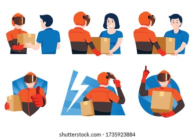 The fast delivery service man with secure. Confidence in parcel express services for customers who order products online.