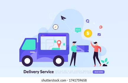 Fast Delivery service, order tracking, free shipping global logistic, landing page template for banner, flyer, ui, web, mobile app, poster