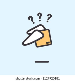 Fast delivery service parcel in confuse expression. Flying package box with wings in cute outlined cartoon style