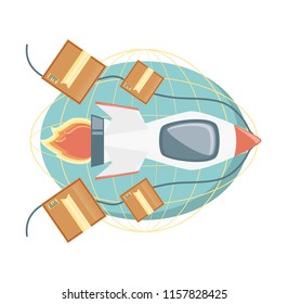 fast delivery service with rocket travel vector ilustration