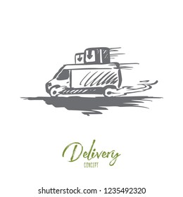 Fast, delivery, service, transport concept. Hand drawn shipping service transport concept sketch. Isolated vector illustration.