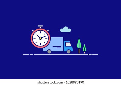 Fast delivery service truck, courier car icons illustration in flat line style. Design concept of vector illustration isolated on color background for website and mobile apps.