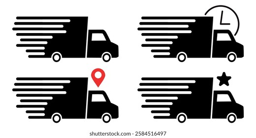 Fast delivery service truck icon set.