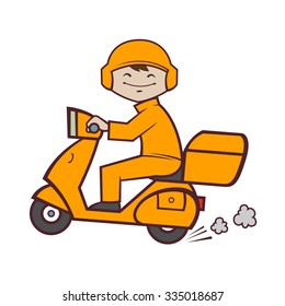 Fast Delivery Service Using Scooter, Vector Illustration