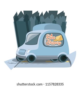 fast delivery service with van travel vector ilustration